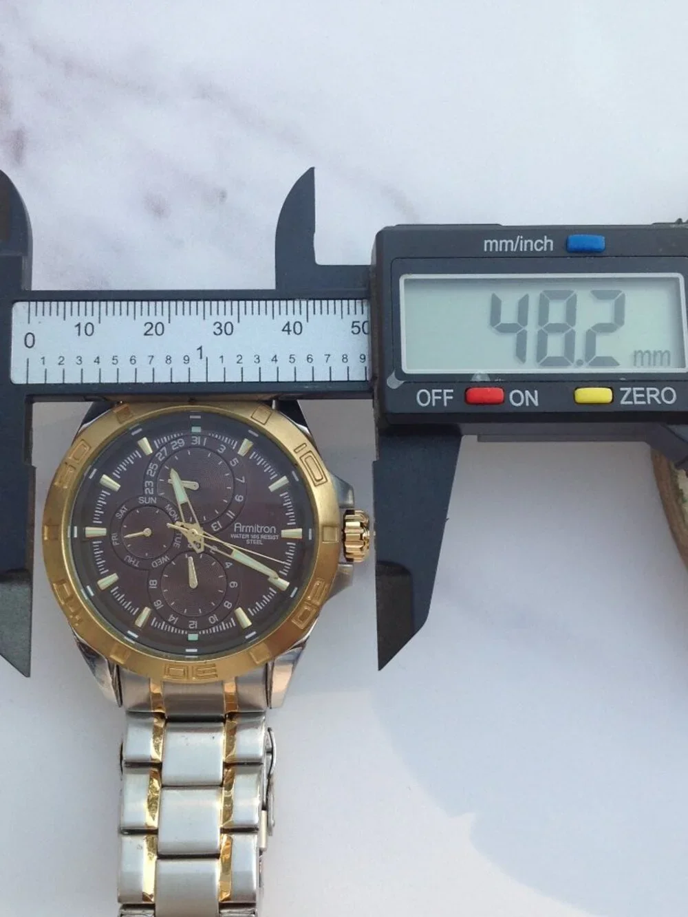 Armitron Chronograph 6P27 Brown Face, Gold Silver Wristwatch For Man or Woman